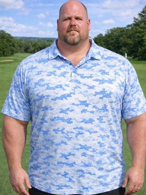 Bobby Jones Golf Polo Shirt 3XL Blue White Camo Performance Stretch Big Size